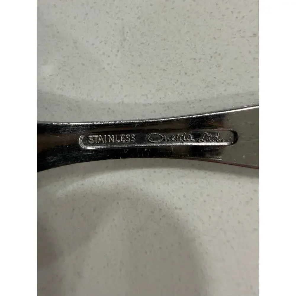 VINTAGE Oneida Spanish Court Soup Spoons Lot 6 Stainless Black Scroll Flatware